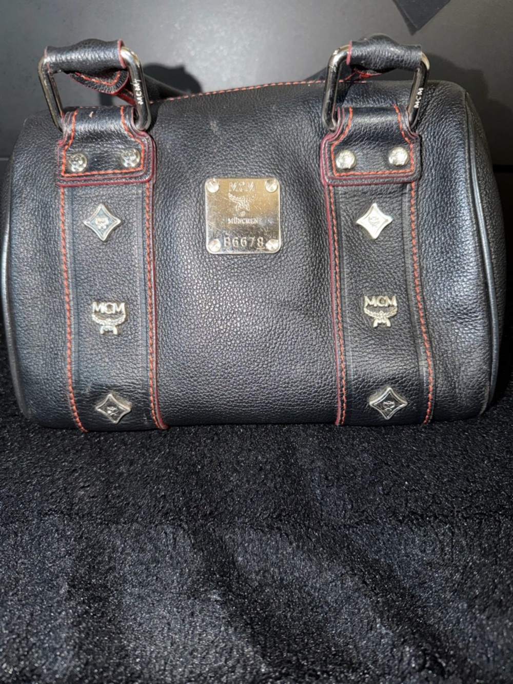 MCM pebble leather small Boston bag